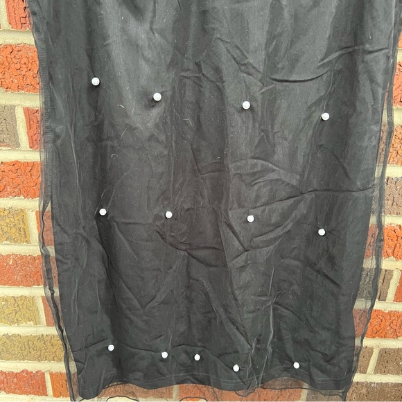 SHEIN Black Mesh and Pearl Embroidered Short Sleeve Layered Bodycon Dress - Picture 4 of 4